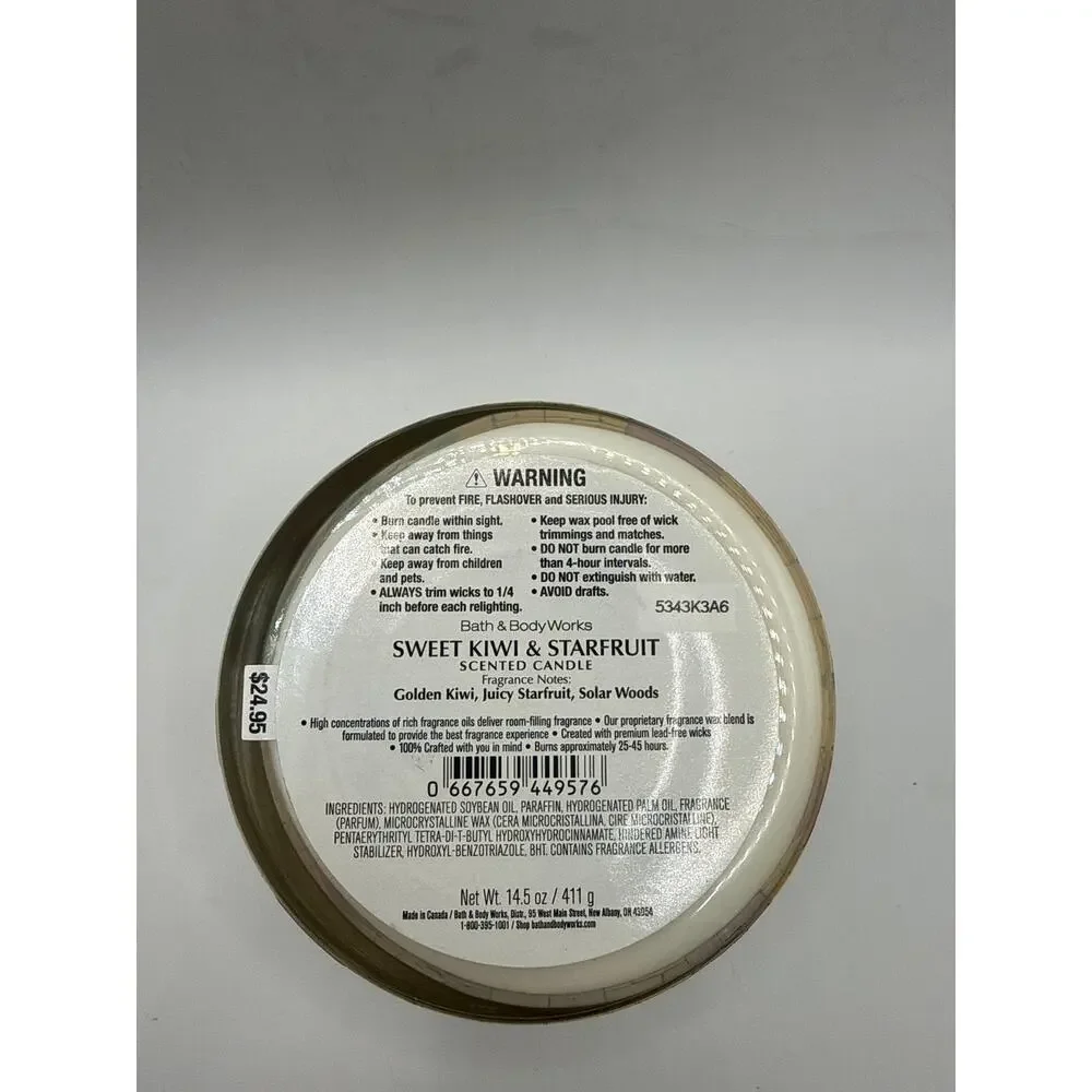Bath & Body Works Sweet Kiwi & Starfruit 3-Wick Candle New 14.5 oz Tropical